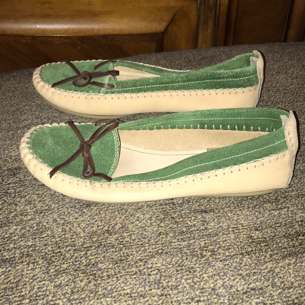See By Chloe Green And Tan Flats